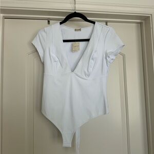 Free People White V-Neck Bodysuit NWT